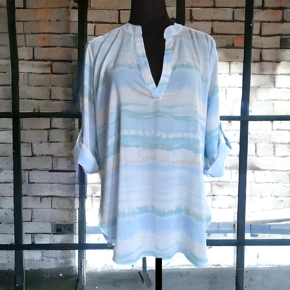 CLOTH & PORTRAIT (MED) Watercolor Deep V Neck Hi-Low Blouse